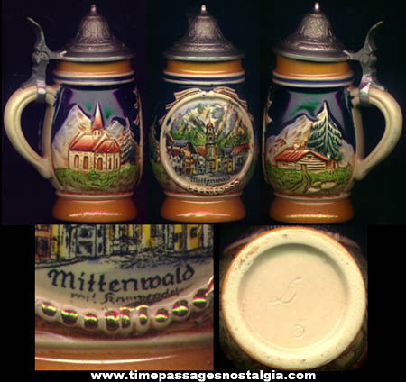 Colorful Old Mittenwald Bavarian Alps Miniature Souvenir Beer Stein