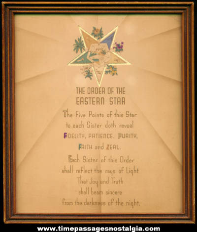 Old Framed Order Of The Eastern Star Plaque