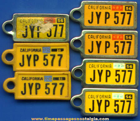 (7) 1950s & 1960s Matching Disabled American Veterans California License Plate Key Chain Charms
