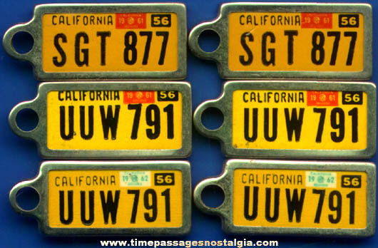 (6) 1960s Matching Disabled American Veterans California License Plate Key Chain Charms