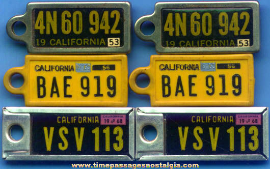 (3) 1950s & 1960s Matching Sets of Disabled American Veterans California License Plate Key Chain Charms