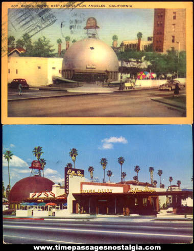 (2) Old Brown Derby Restaurant Advertising Post Cards