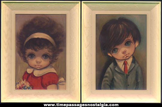 (2) Small Framed 1960s Sad Big Eye Child Prints