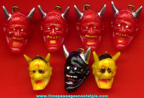 (7) Old Painted Satan / Devil Head Gum Ball Machine Prize Toy Pin Charms