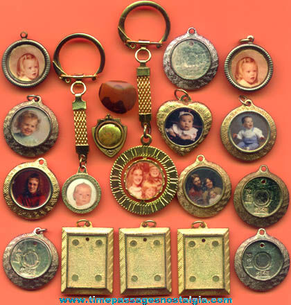 (17) Various Old Metal Photograph Jewelry Pendant Charms