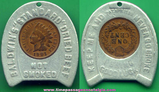 Encased Meat Advertising 1901 U.S. Indian Head Cent Charm Fob