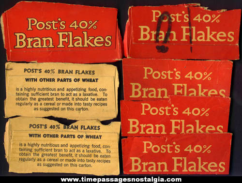 (7) Old Post 40% Bran Flakes Advertising Cereal Box Tops