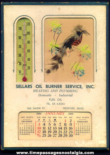 1960 Medford, Massachusetts Fuel Oil Advertising Premium Calendar With Thermometer