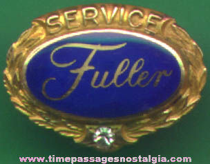 Old Enameled Fuller Brush Company Gold Employee Pin With Stone