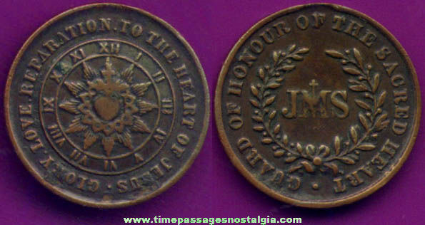 Old Catholic Sacred Heart Religious Coin