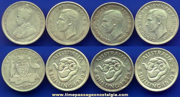 (4) Old One Shilling Australian Coins