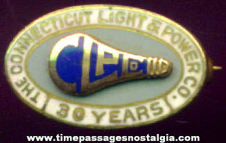 Connecticut Light & Power Company 30 Year Enameled Gold Employee Pin