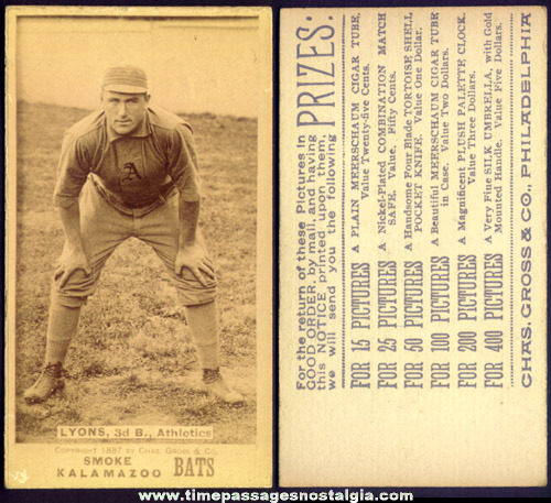 Rare N690 1887 Kalamazoo Bats Denny Lyons Philadelphia Athletics Baseball Tobacco Insert Card