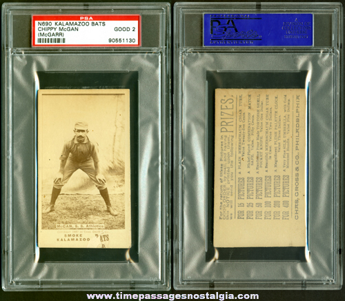 Rare N690 1887 Kalamazoo Bats Chippy McGan Philadelphia Athletics Baseball Tobacco Insert Card
