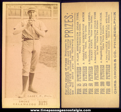 Rare N690 1887 Kalamazoo Bats Dan Casey Philadelphia Phillies Baseball Tobacco Insert Card