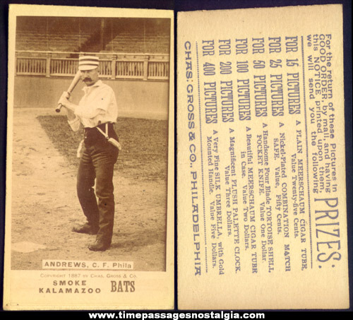 Rare N690 1887 Kalamazoo Bats Ed Andrews Philadelphia Phillies Baseball Tobacco Insert Card