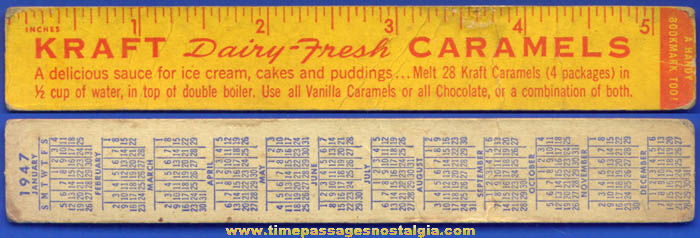 1947 Kraft Candy Caramels Advertising Premium Calendar Ruler