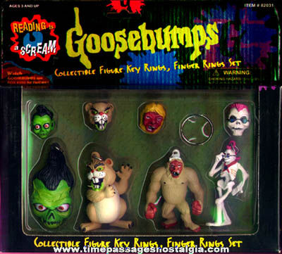 Complete Unopened 1996 Set Of Goosebumps Character Toy Rings & Key Chains