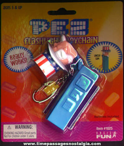 Unopened Uncle Sam Character PEZ Advertising Candy Dispenser Flashlight Keychain