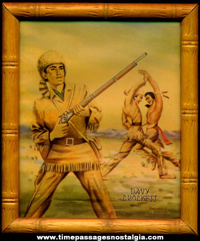 Colorful Old Framed Davy Crockett Picture