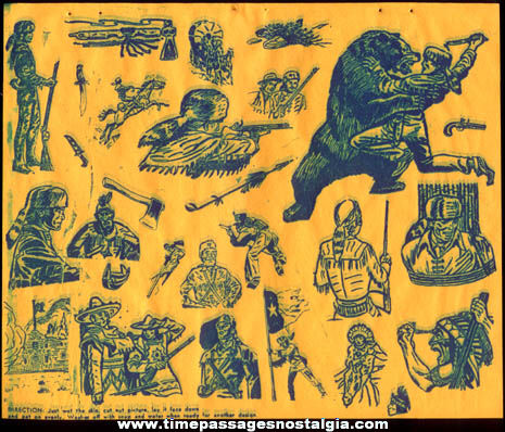 (5) Old Unused Sheets of Davy Crockett Tattoos