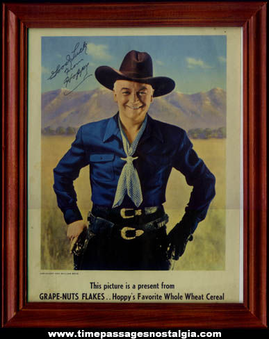 Old Framed Hopalong Cassidy Grape Nut Flakes Cereal Premium Picture