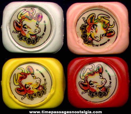 (4) Colorful Old Borden Elsie The Cow Advertising Premium Toy Rings