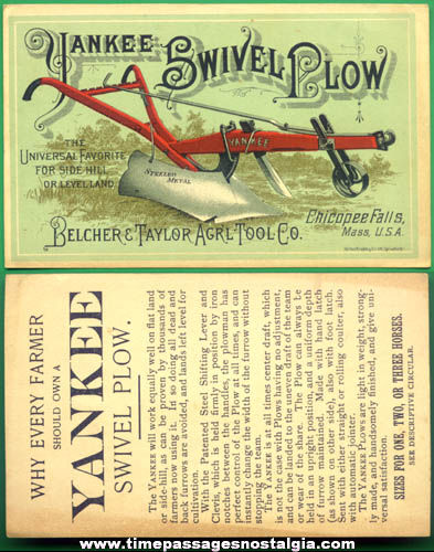 Colorful Old Yankee Swivel Plow Advertising Trade Card