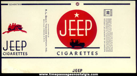 (7) Old Unused Jeep Cigarette Pack Advertising Wrappers