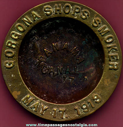 1913 Gorgona Panama Canal Bronze Ashtray