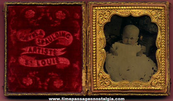 Old Tinted Glass Baby Photograph in Ornate Case