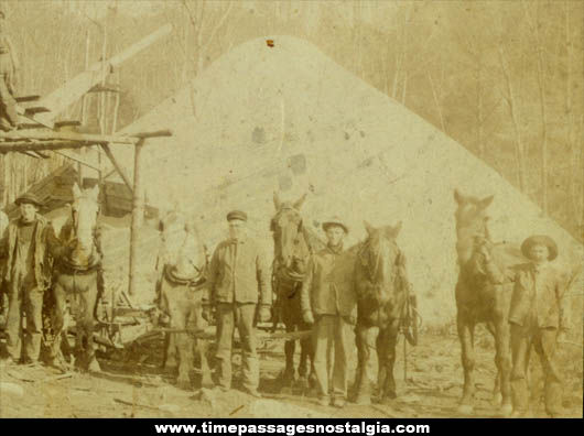 (2) Old Mounted Saw Mill Men & Horses Photographs