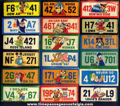 (18) Unused 1976 Walt Disney Character License Plate Premium Stickers