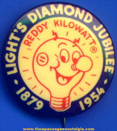 1954 Reddy Kilowatt Diamond Jubilee Advertising Celluloid Pin Back Button