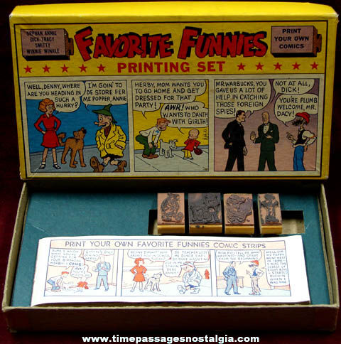Old Boxed Favorite Funnies Comic Strip Character Printing Set