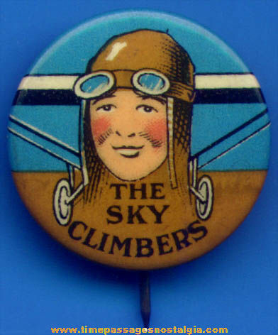 Colorful 1929 Sky Climbers of America Celluloid Club Pin Back Button