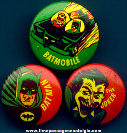 (3) Different ©1966 Batman Comic Character Pin Back Buttons