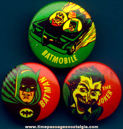 (3) Different 1966 Batman Comic Character Pin Back Buttons