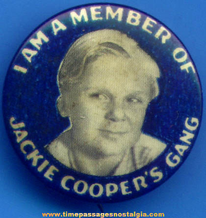 1930s Jackie Cooper Gang Celluloid Membership Pin Back Button