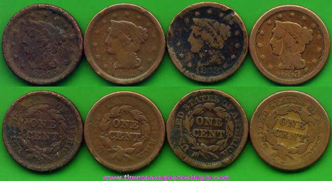 (4) 19th Century United States Large Cent Copper Coins