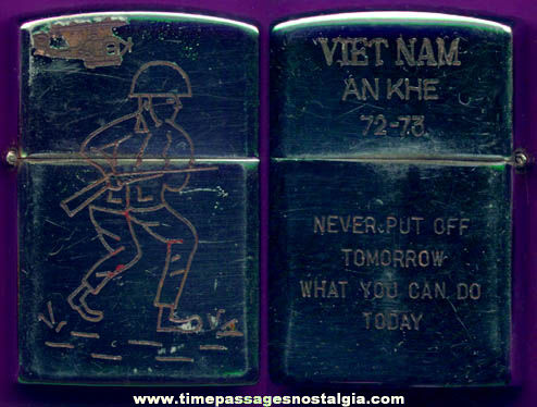 1972 - 1973 Engraved Vietnam War Soldier Zippo Lighter