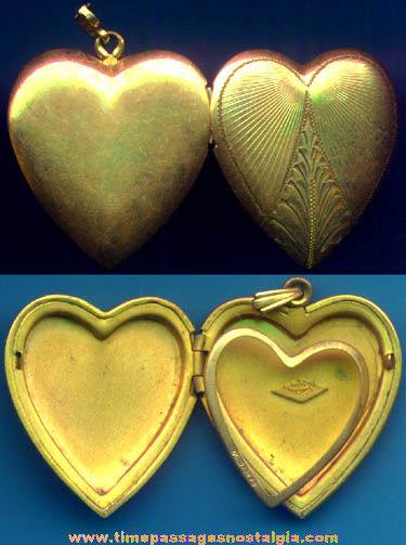 Old Engraved Heart Shaped Jewelry Photograph Locket Pendant