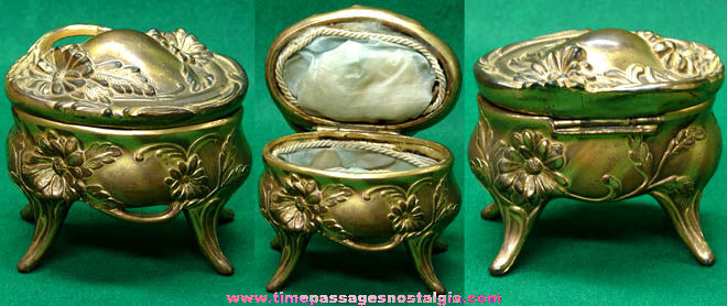 Old Cloth Lined Metal Art Nouveau Jewelry or Trinket Box