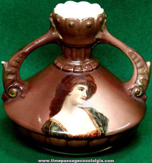 Old Austrian Vase or Bottle With Colorful Pretty Lady Image