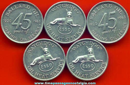 (5) 1965 ESSO Ballard Oil Advertising Premium Token Coins