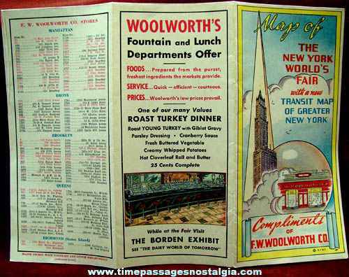 1939 - 1940 New York World’s Fair Woolworth’s Advertising Premium Map