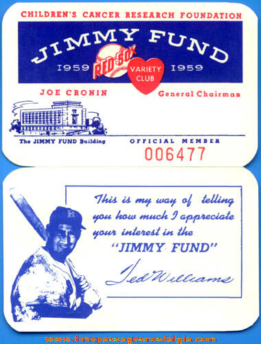 (2) 1959 Consecutive Numbered Boston Red Sox Baseball Jimmy Fund Cards