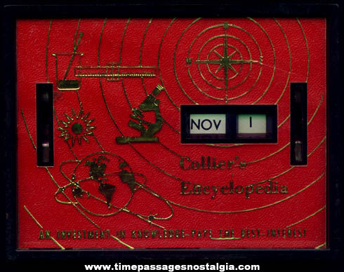 Old Collier’s Encyclopedia Advertising Premium Calendar Registering Coin Bank