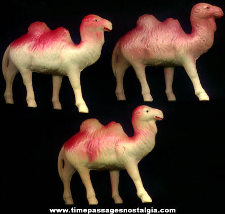 (3) 1940s Painted Celluloid Occupied Japan Toy Camel Figures