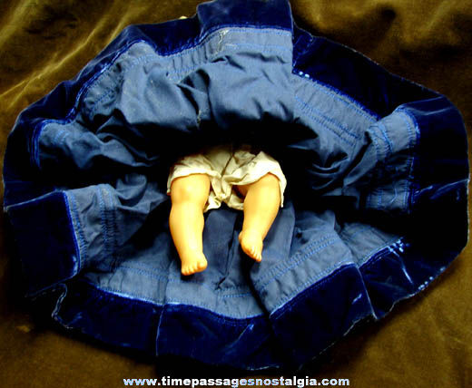 Old Celluloid Baby Doll With Fancy Dress & Beaded Hat